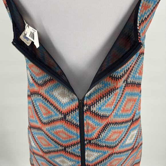 Paraella Womens Geometric Cap Sleeve Sheath Dress Size M Blue Coral Tan - Picture 4 of 15
